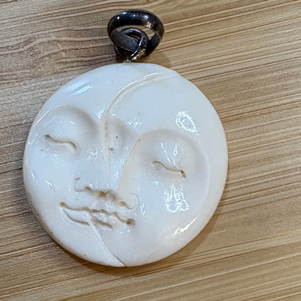 Vintage‎ White enamel  Moon Face Pendant